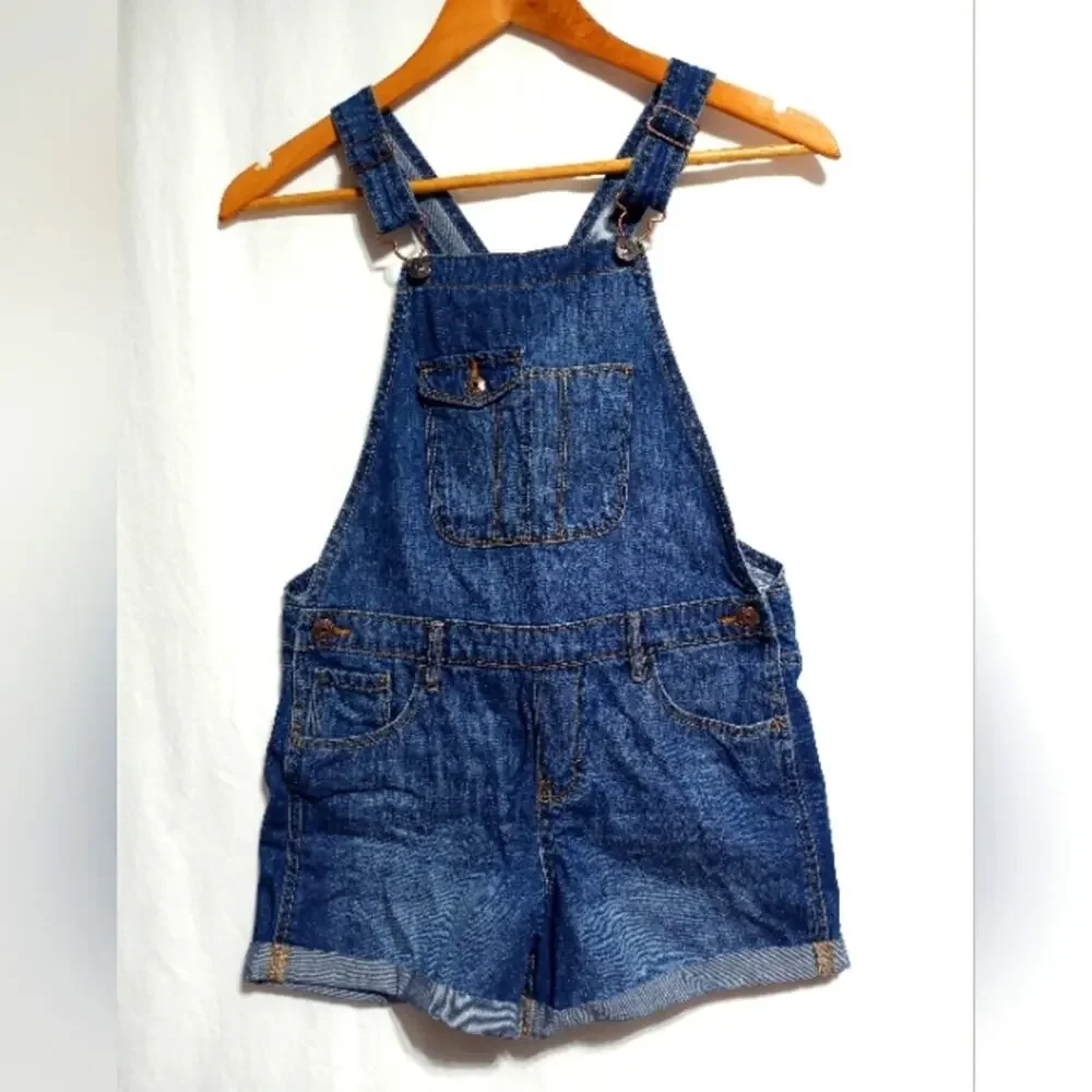 Oshkosh B'gosh Girls Denim Blue Jean Bib Overall Shorts Size Child 12